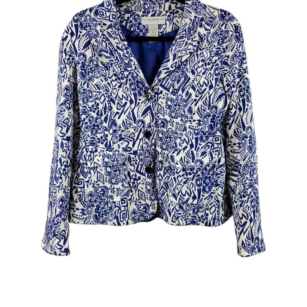🔥SAG Harbor Stretch Blue and White Button Down Blazer
